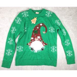Merry Christmas Poof Green Sweater Pullover Gnome Holiday Sz Large WITH TAG